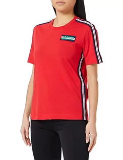 Koszulki i topy damskie - Love Moschino Koszulka damska, regularny krój, z paskiem w paski, długie rękawy i logo, RED, 38 - grafika 1