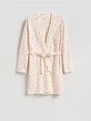 Moda i Uroda OUTLET - Reserved - Wzorzysty szlafrok z paskiem - kremowy - miniaturka - grafika 1