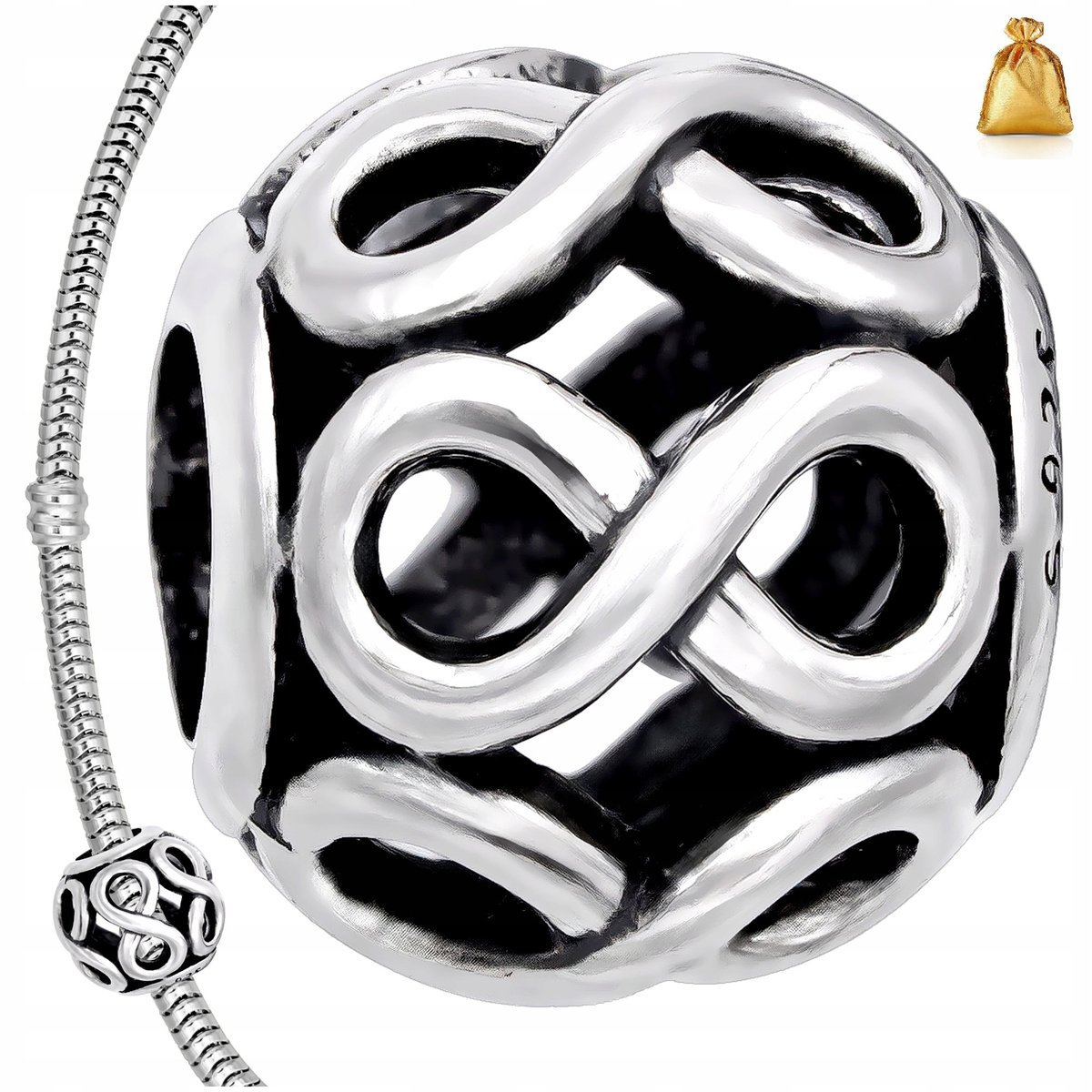 Srebrny Charms Zawieszka Koralik Infinity Nieskończoność Srebro 925+Gratis