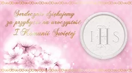 Pamiątka Pierwszej Komunii Świętej - DekoracjePolska Bileciki "Podziękowanie - winietka IHS Pierwsza Komunia Św.", różowe, 10 szt 2331-004 - miniaturka - grafika 1