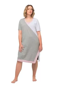 Ulla Popken Damska koszula nocna Colorblocking, dekolt w serek, długi rękaw, Beton Szary, 58-60 - Piżamy damskie - miniaturka - grafika 1