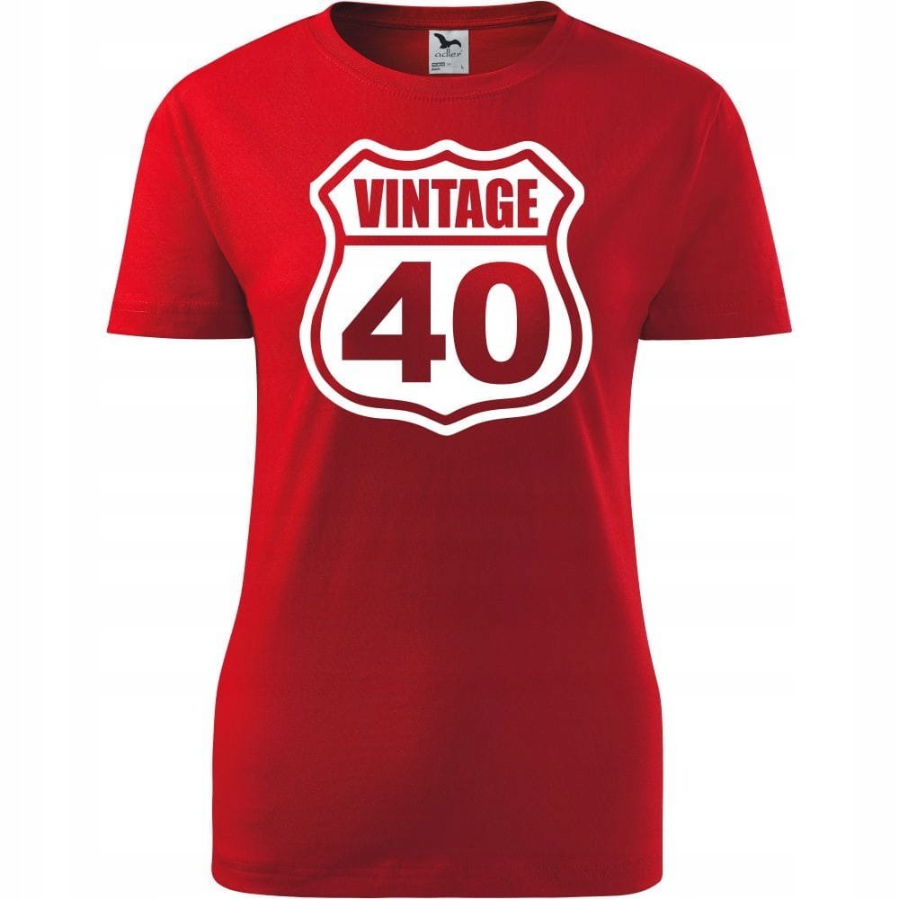 Damska Koszulka z Nadrukiem Vintage 40 na Prezent Urodzinowy dla Niej czerwony XS