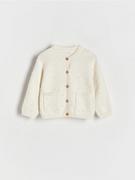 Swetry damskie - Reserved - Kardigan z szydełkową aplikacją - złamana biel - miniaturka - grafika 1