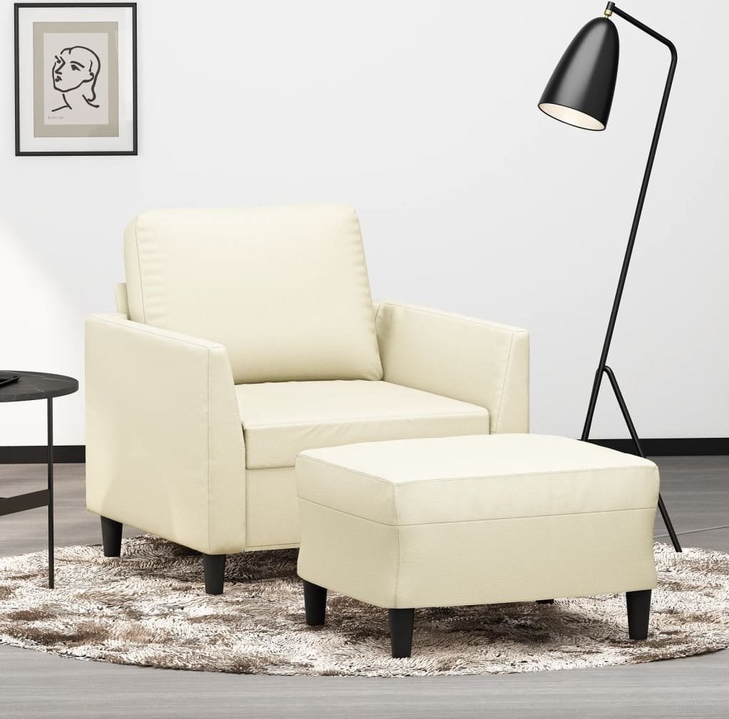 vidaXL VidaXL Fotel z podnóżkiem, kremowy, 60 cm, sztuczna skóra