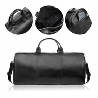 Akcesoria podróżnicze - Torba Podróżna Skórzana na Ramię Brodrene Weekendowa Czarna Elegancka Zamek - miniaturka - grafika 1