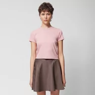 Koszulki sportowe damskie - Damski t-shirt crop top w prążki Outhorn OTHWSS24TTSHF1483 - różowy - miniaturka - grafika 1