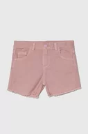 Spodnie i spodenki dla dziewczynek - Guess szorty jeansowe dziecięce kolor różowy gładkie regulowana talia - miniaturka - grafika 1