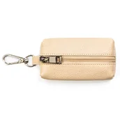 Etui na klucze - Skórzane etui na klucze kółeczko na łańcuszku karabińczyk małe beżowe portfelik na suwak - miniaturka - grafika 1