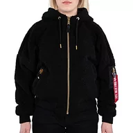 Kurtki damskie - ALPHA INDUSTRIES Damska kurtka bomberka MA-1 OS Hooded Teddy Wmn czarna, czarny, XS - miniaturka - grafika 1