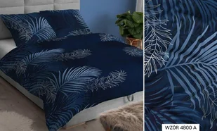 Karo Poszewka satynowa 70x80 granatowa liście zapinana na suwak Satin - Poszewki na poduszki - miniaturka - grafika 1