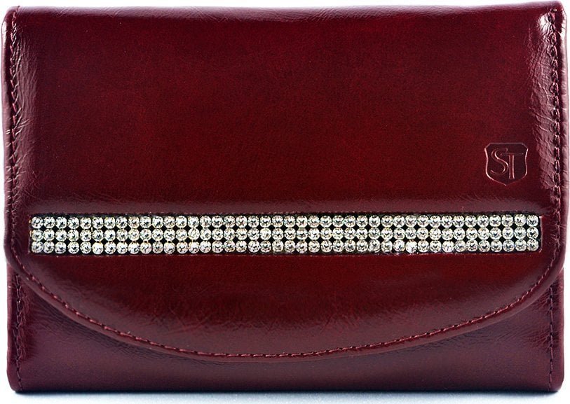 Swarovski SV 020 skórzany portfel z kamieniami swarovskiego ciemna czerwień SV 020