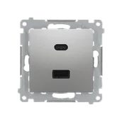 Gniazdka elektryczne - Kontakt Simon USB A+C 3,1A SIMON 54 srebrny metalizowany - miniaturka - grafika 1