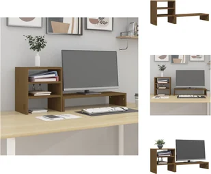 vidaXL Podstawa pod monitor miodowy brąz 81x20x30 cm lite drewno sosnowe - Podstawa pod monitor komputerowy - Akcesoria do monitorów - miniaturka - grafika 1