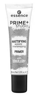 Essence PRIME+ STUDIO - Mattifying + Pore minimalizing Primer - Baza minimalizująca pory z dodatkiem czarnej glinki ESSMZCGL - Bazy pod makijaż - miniaturka - grafika 1