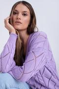 Swetry damskie - Ażurowy kardigan z bawełny, jasny fiolet - Greenpoint - miniaturka - grafika 1