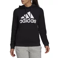 Bluzy sportowe damskie - Bluza adidas Loungewear Essentials Logo Fleece Hoodie GL0653 - czarna - miniaturka - grafika 1