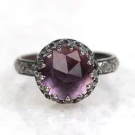 Pierścionki - Srebrny oksydowany pierścionek Princess z ametystem w stylu Vintage - miniaturka - grafika 1