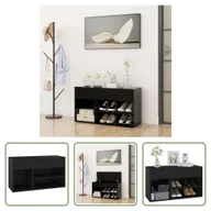 Szafki na buty - The Living Store Ławka na buty czarna 80x30x45 cm Materiał drewnopochodny - miniaturka - grafika 1