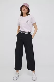 Spodnie damskie - Vans spodnie damskie kolor czarny szerokie high waist - grafika 1