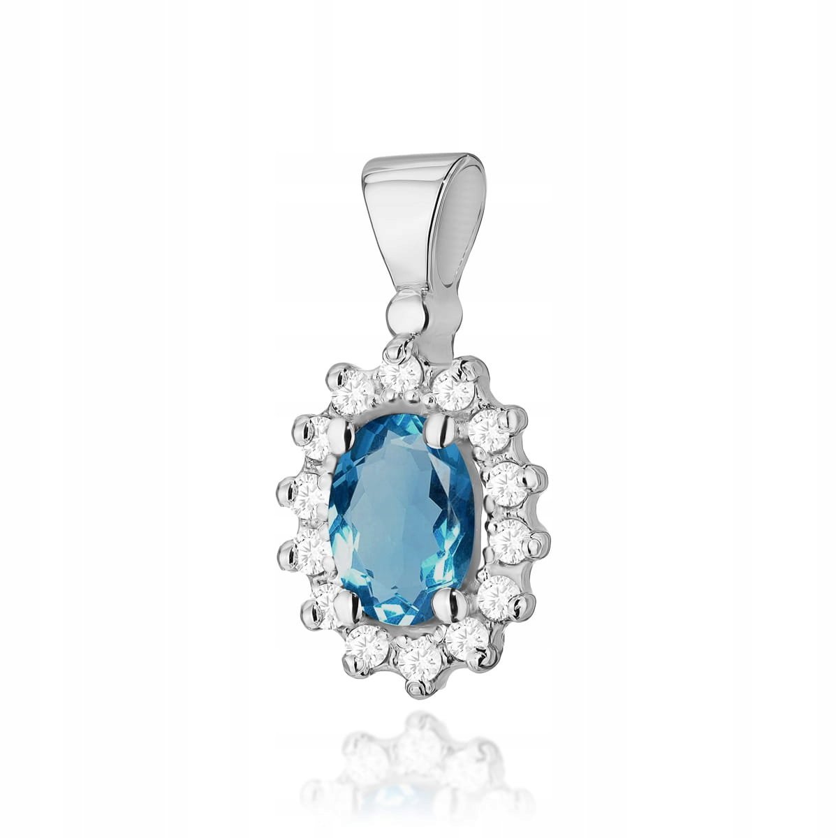 Zaweiszka z białego złota 585 naturalny topaz london owal 1g brylanty 14kt