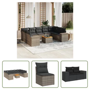 The Living Store 10-częściowa sofa ogrodowa z poduszkami z szarego polirattanu - Sofy ogrodowe The Living Store 10-częściowa sofa ogrodowa z poduszkami z szarego polirattanu - Sofy ogrodowe - miniaturka - grafika 1