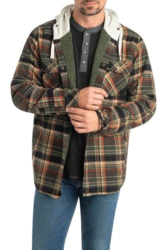 Legendary Whitetails Męska kurtka flanelowa z podszewką Camp Night Berber z kapturem, Stout Plaid, S