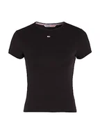 Koszulki i topy damskie - Tommy Jeans Damskie topy Tjw BBY Essential Rib Ss S/S z dzianiny, Czarny, L - miniaturka - grafika 1