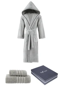 Unisex szlafrok STRIPE + ręczniki + pudełko S + ręczniki + pudełko Szary - Szlafroki męskie - miniaturka - grafika 1