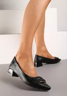 Czółenka - Czarne Czółenka z Ekoskóry na Słupku z Metalową Aplikacją z Cyrkoniami Limata - miniaturka - grafika 1