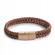 Bransolety męskie - Betlewski, Bransoletka męska stalowy zatrzask skóra, 19 cm - miniaturka - grafika 1