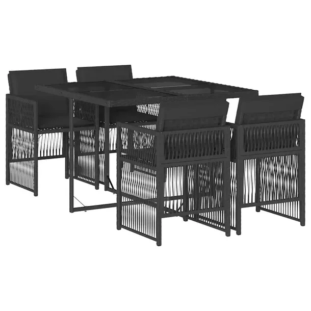 Zestaw mebli ogrodowych czarny rattan PE, stół 110x106x73 cm, krzesła 50