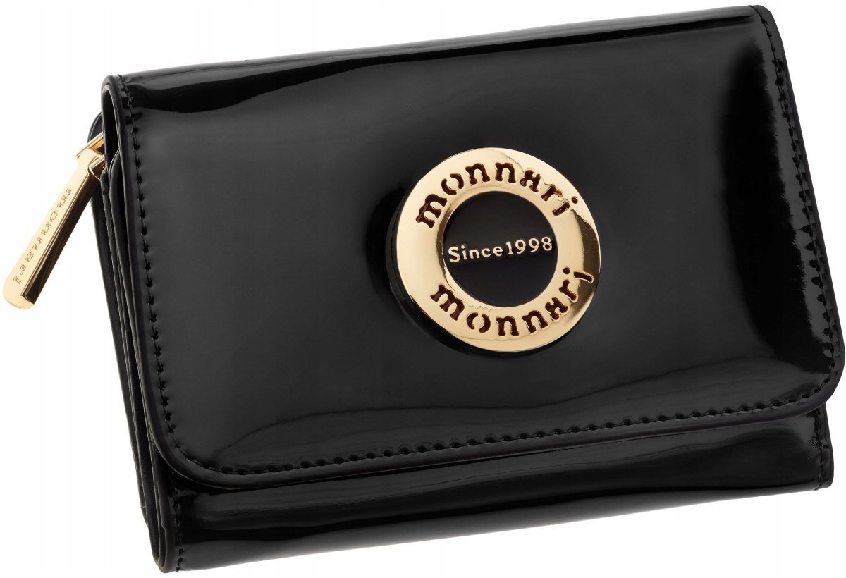 Mały Portfel Damski Monnari Czarny Lakier Portfelik Portmonetka Elegancki
