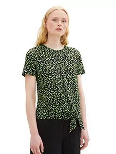Koszulki i topy damskie - TOM TAILOR Dżinsowa koszulka damska ze wzorem i węzłami, 32433-czarno-zielony nadruk w kwiaty, XL - grafika 1