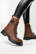 Botki damskie - Brązowe botki skórzane damskie Sergio Leone z ozdobą na cholewce sznurowane TR710-S-CA - miniaturka - grafika 1