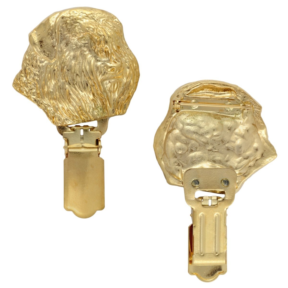 Bouvier des Flandres - broszka z klipsem, pozłacany uchwyt na numer startowy, prezent na wystawę psów marki Art-Dog