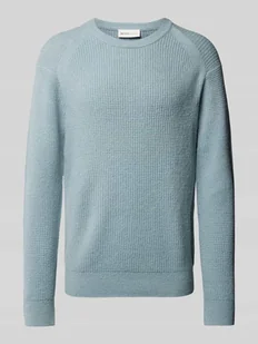 Sweter z dzianiny o kroju regular fit z dodatkiem wełny z fakturowanym wzorem - Swetry męskie - miniaturka - grafika 1