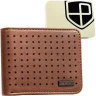 Portfele - Elegancki brązowy portfel męski ze skóry ekologicznej PETERSON mały poziomy bez zapięcia slim do kieszeni pudełko na prezent ochrona RFID STOP - miniaturka - grafika 1