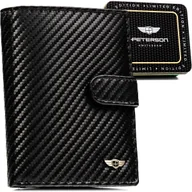 Portfele - Portfel męski skórzany duży czarny PETERSON pionowy rozbudowany na karty schowek na suwak brelok w komplecie - miniaturka - grafika 1