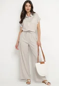 Spodnie damskie - Jasnoszare Szerokie Spodnie z Lnem z Gumką w Talii i Kieszeniami Filisela - miniaturka - grafika 1