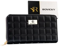Portfele - Duży portfel damski Rovicky na zamek portmonetka na karty, czarny - miniaturka - grafika 1