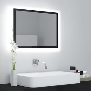 vidaXL Lustro łazienkowe z LED, szare na wysoki połysk, 60x8,5x37 cm - Lustra - miniaturka - grafika 1