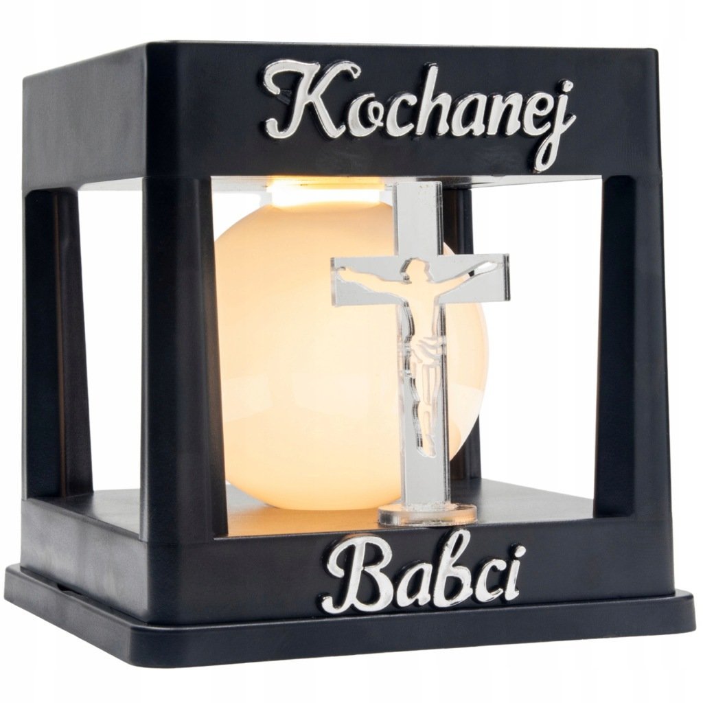 ZNICZ SOLARNY LED LAMPION NA GRÓB STATUETKA NA CMENTARZ Z KRZYŻEM BABCI