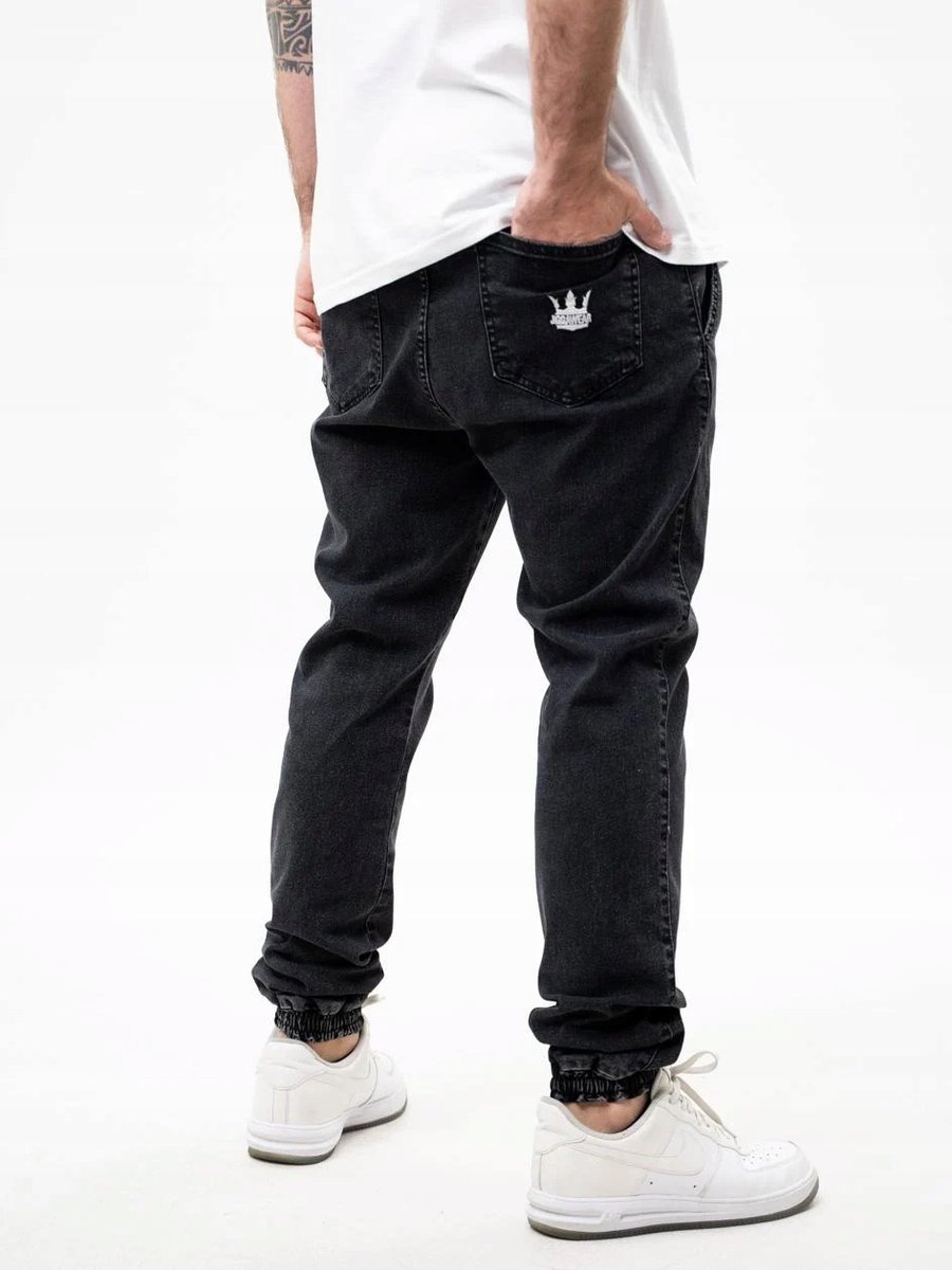 SPODNIE JEANSOWE JOGGER Męskie JIGGA Ze Ściągaczem KORONA CIEMNE SZARE XXL