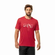 Koszulki męskie - Męska koszulka szybkoschnąca Jack Wolfskin PEAK GRAPHIC T M red glow - S - miniaturka - grafika 1