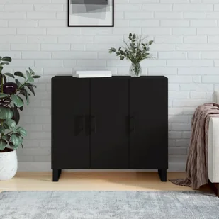 vidaXL Szafka, czarna, 90x34x80 cm, materiał drewnopochodny - Komody - miniaturka - grafika 1