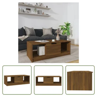 The Living Store stolik kawowy brązowy dąb 102x50x36 cm materiał drewnopochodny - Ławy i stoliki kawowe - miniaturka - grafika 1
