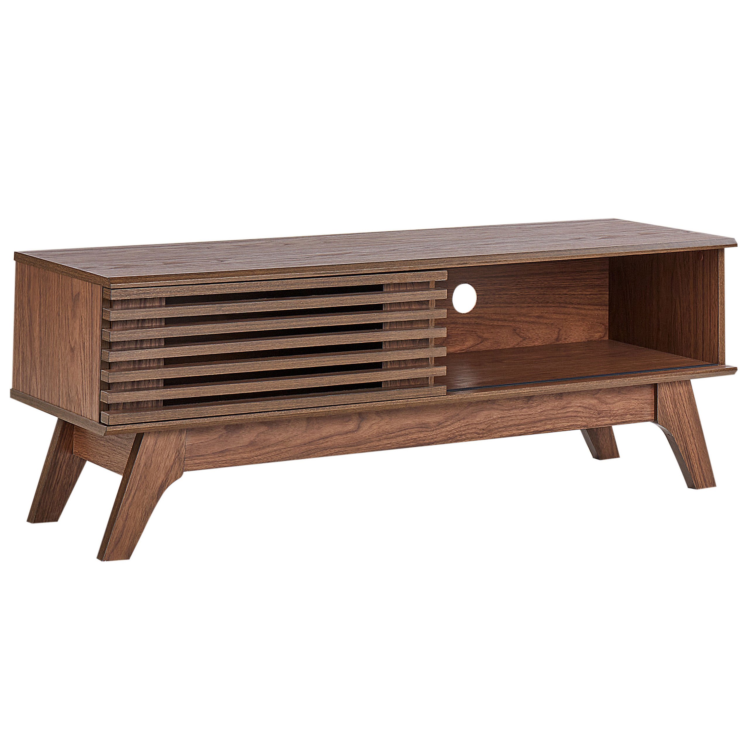 BELIANI Szafka RTV ciemne drewno 120 cm stolik pod telewizor 4 półki przesuwane drzwiczki styl retro