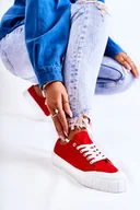 Trampki damskie - Damskie Trampki Na Platformie Czerwone Comes - Butosklep - miniaturka - grafika 1