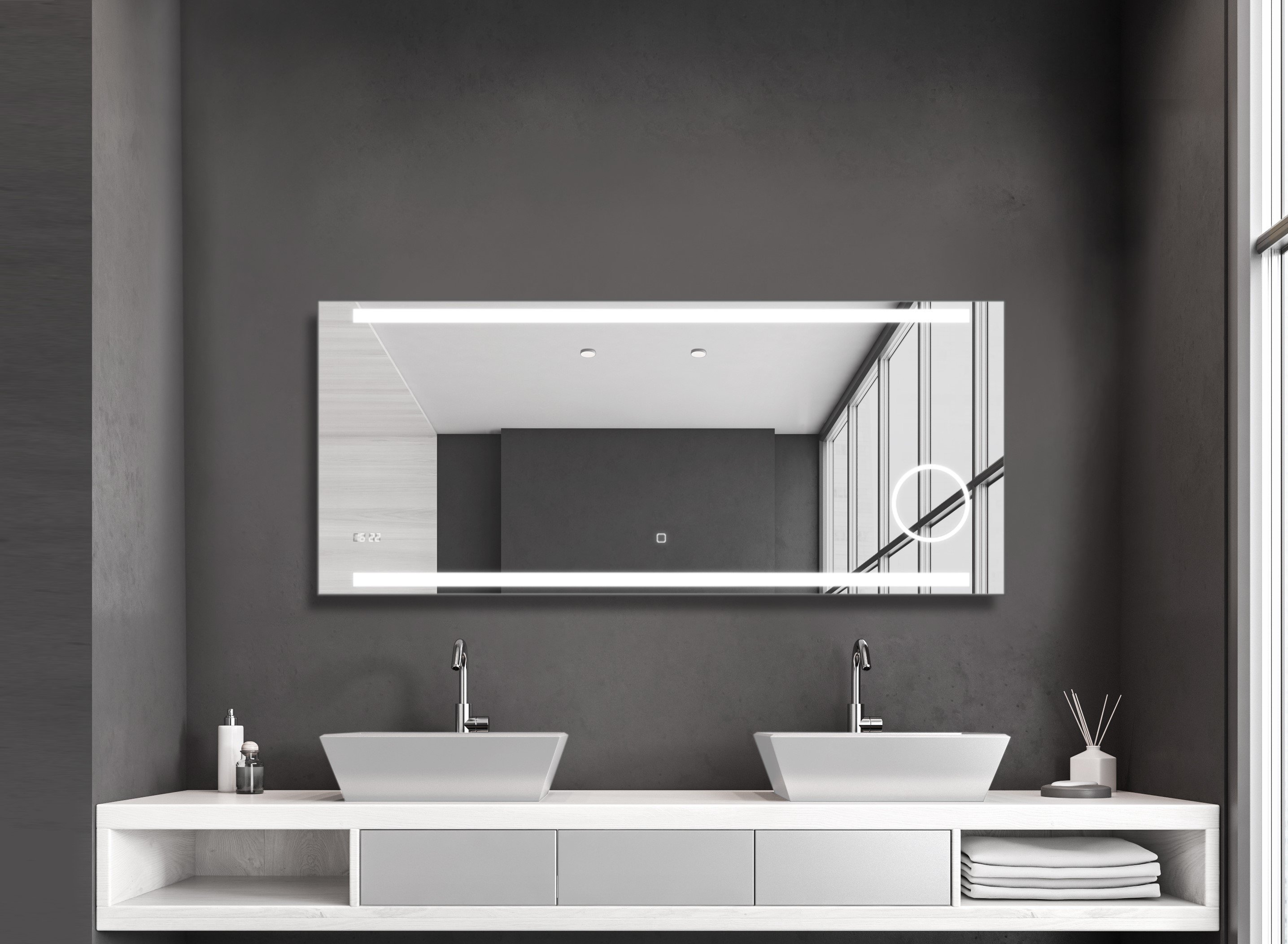Lustro łazienkowe z oświetleniem TALOS King - Lustro łazienkowe LED 140x60 cm - Lustro ścienne z podświetlanym lustrem toaletowym - Kolor światła neutralny biały