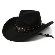 Inne - TEMU Kapelusze kowbojskie Western dla mężczyzn i kobiet, zamsz sztuczny z metalowymi ćwiekami i wzorem byka, lekki unisexowy kapelusz na festiwal, - miniaturka - grafika 1
